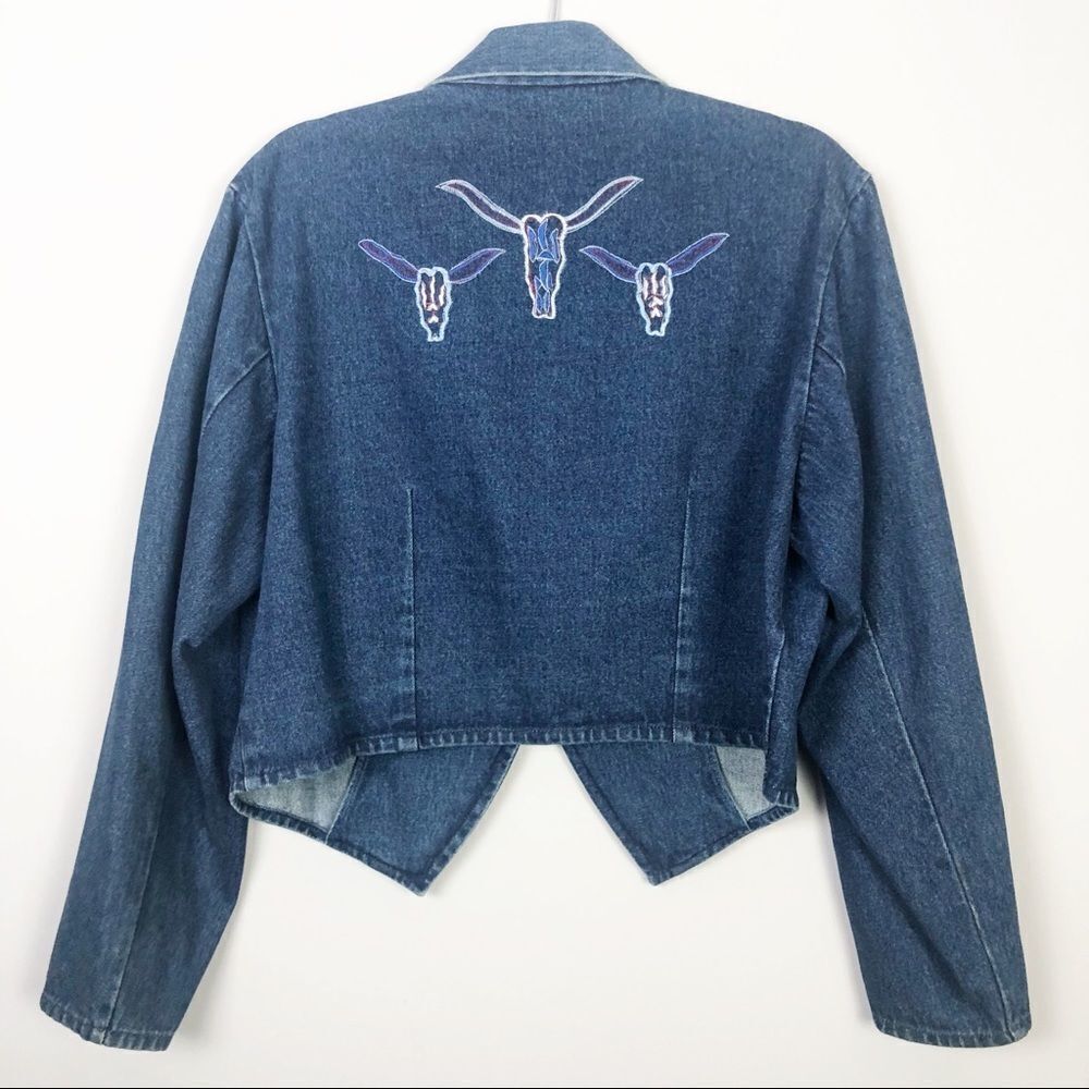 NIKKI SAGGARO | Vintage Boho Southwestern Style Denim Jean Jacket Women’s Size L - Picture 4 of 8